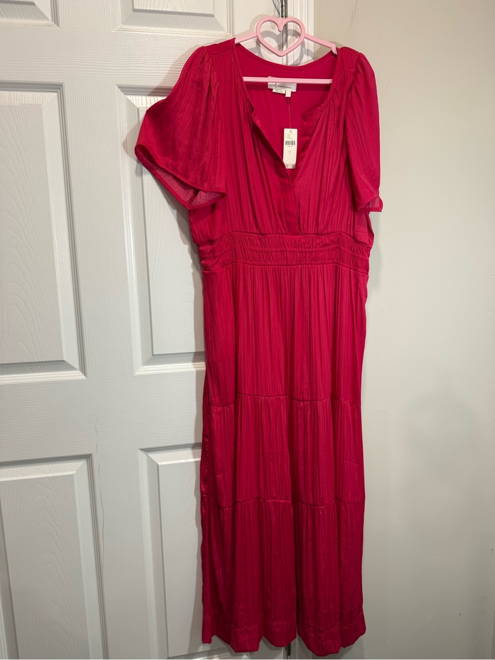 Anthropologie Somerset Maxi Dress Pink Satin Smocked Waist Pockets NWT L - Picture 9 of 14